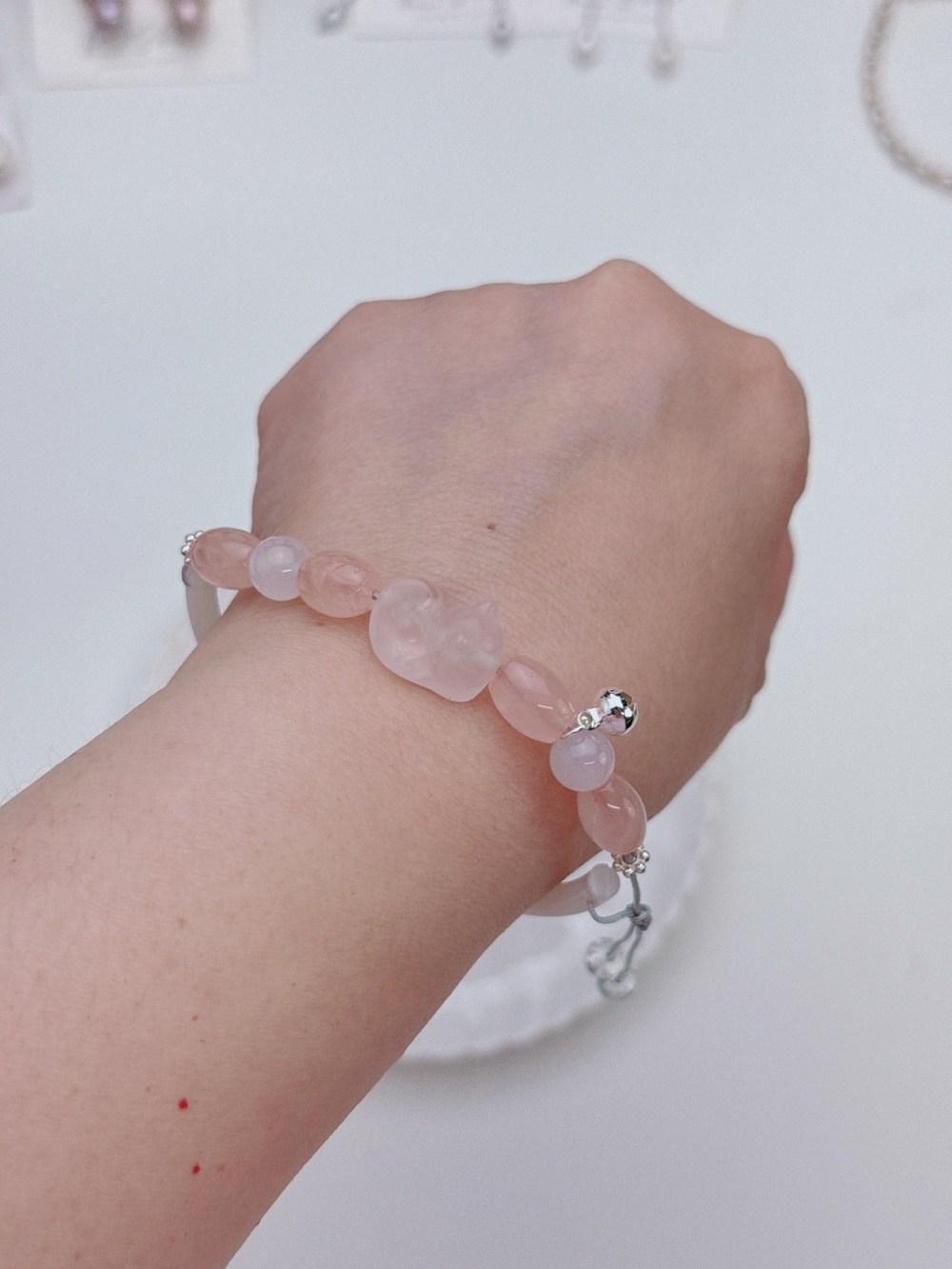 GB99 Handmade Half Bangle Bracelet Rose Quartz Agate Free size - Picture 6 of 7